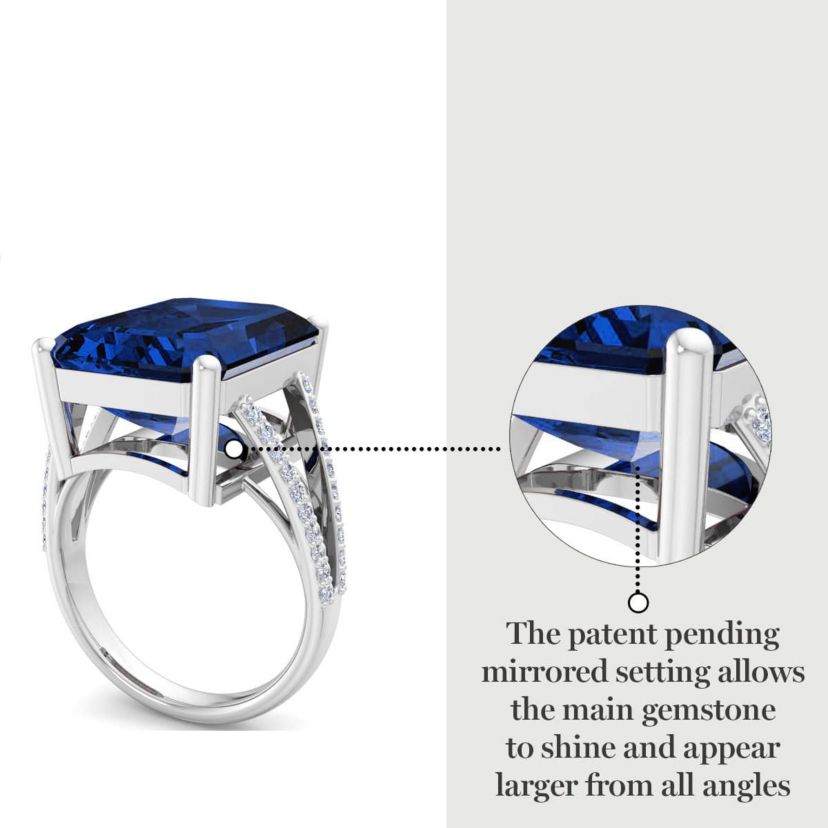 Lab Created 10 1/4 Carat Emerald Cut Gemstone and Lab Grown Diamond Ring In Sterling Silver