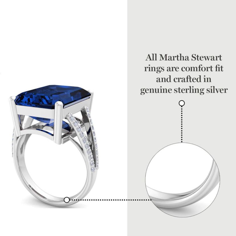 Lab Created 10 1/4 Carat Emerald Cut Gemstone and Lab Grown Diamond Ring In Sterling Silver