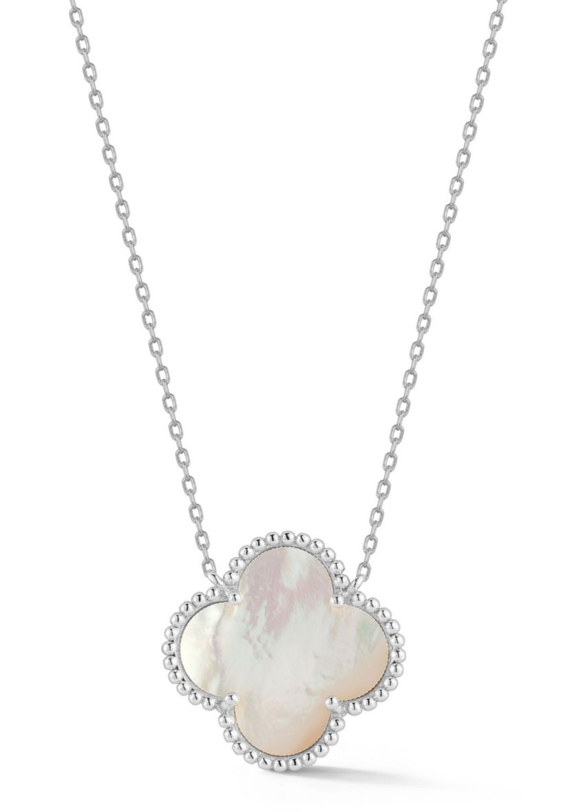 Sterling Silver Mother of Pearl Clover Pendant Necklace