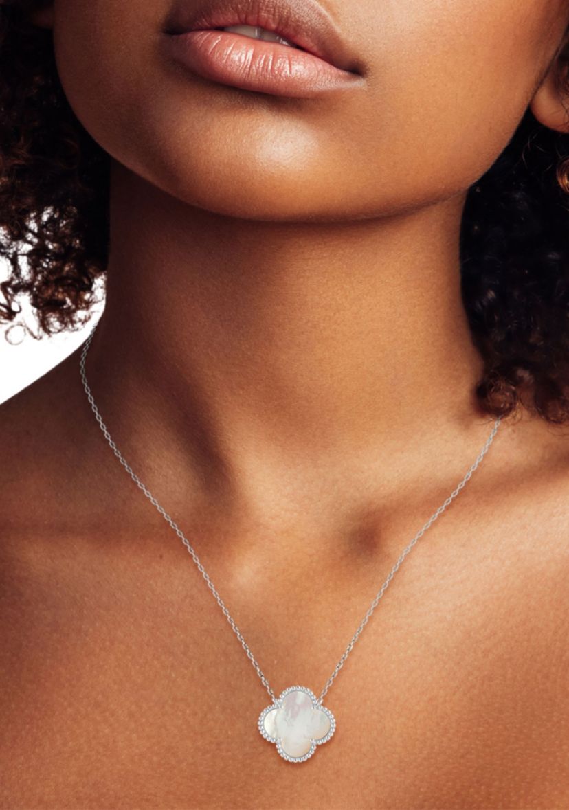 Sterling Silver Mother of Pearl Clover Pendant Necklace