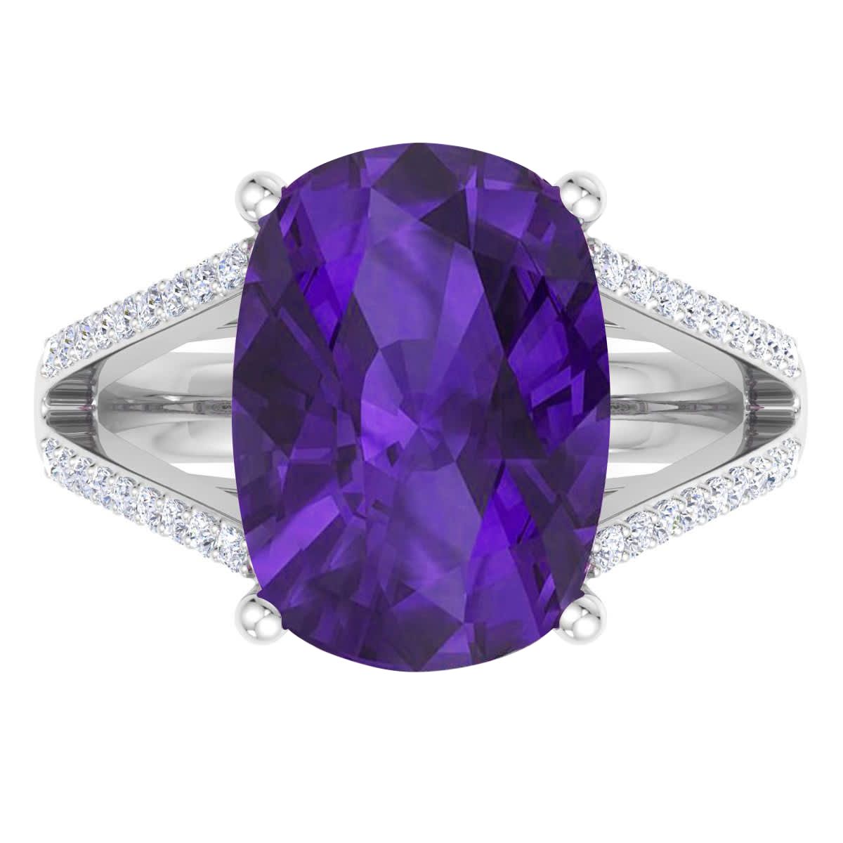 Lab Created 10 1/4 Carat Cushion Cut Gemstone and Lab Grown Diamond Ring In Sterling Silver