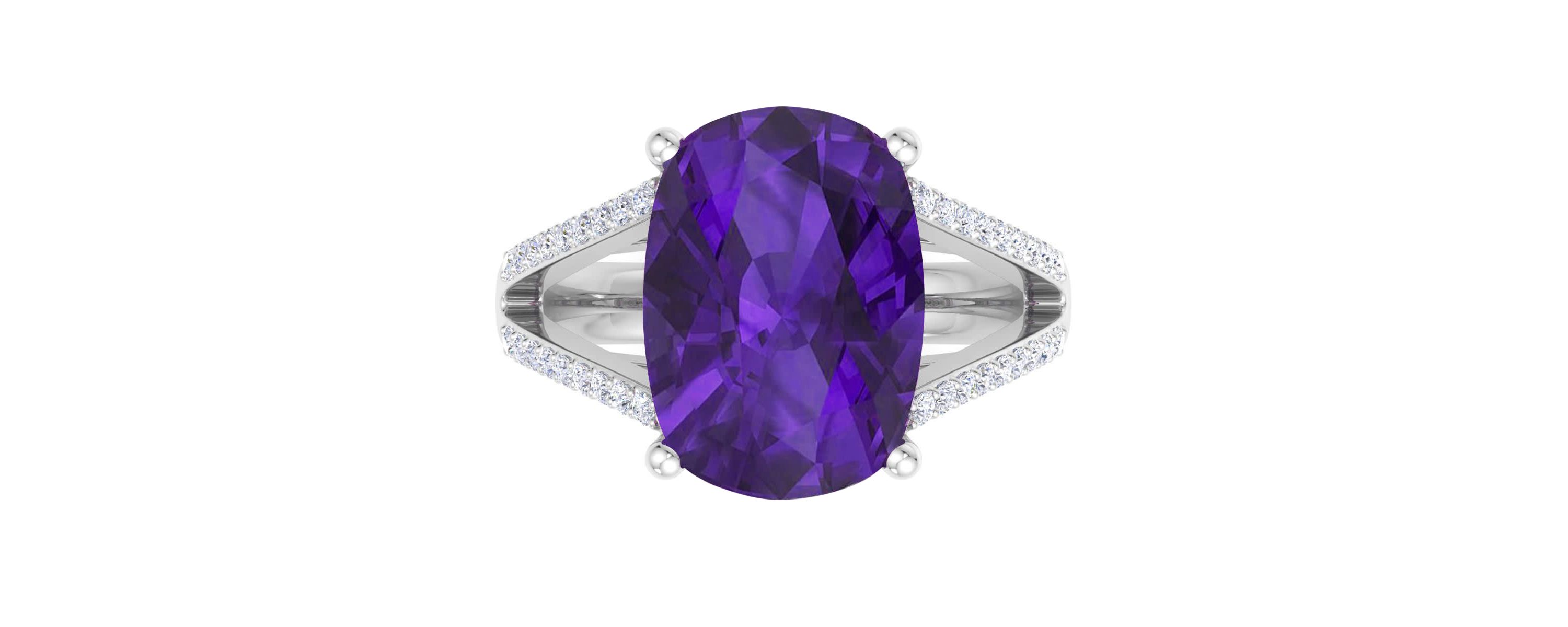 Lab Created 10 1/4 Carat Cushion Cut Gemstone and Lab Grown Diamond Ring In Sterling Silver