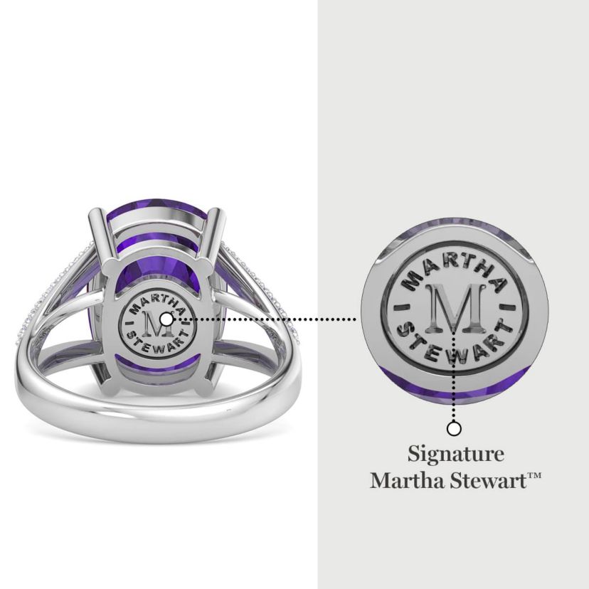 Lab Created 10 1/4 Carat Cushion Cut Gemstone and Lab Grown Diamond Ring In Sterling Silver