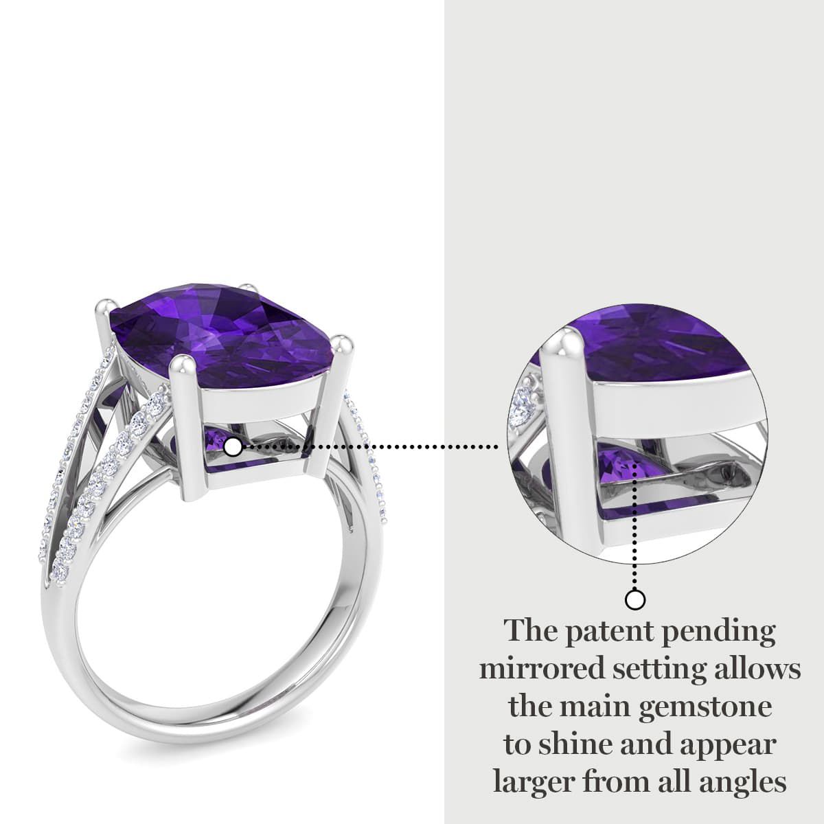 Lab Created 10 1/4 Carat Cushion Cut Gemstone and Lab Grown Diamond Ring In Sterling Silver