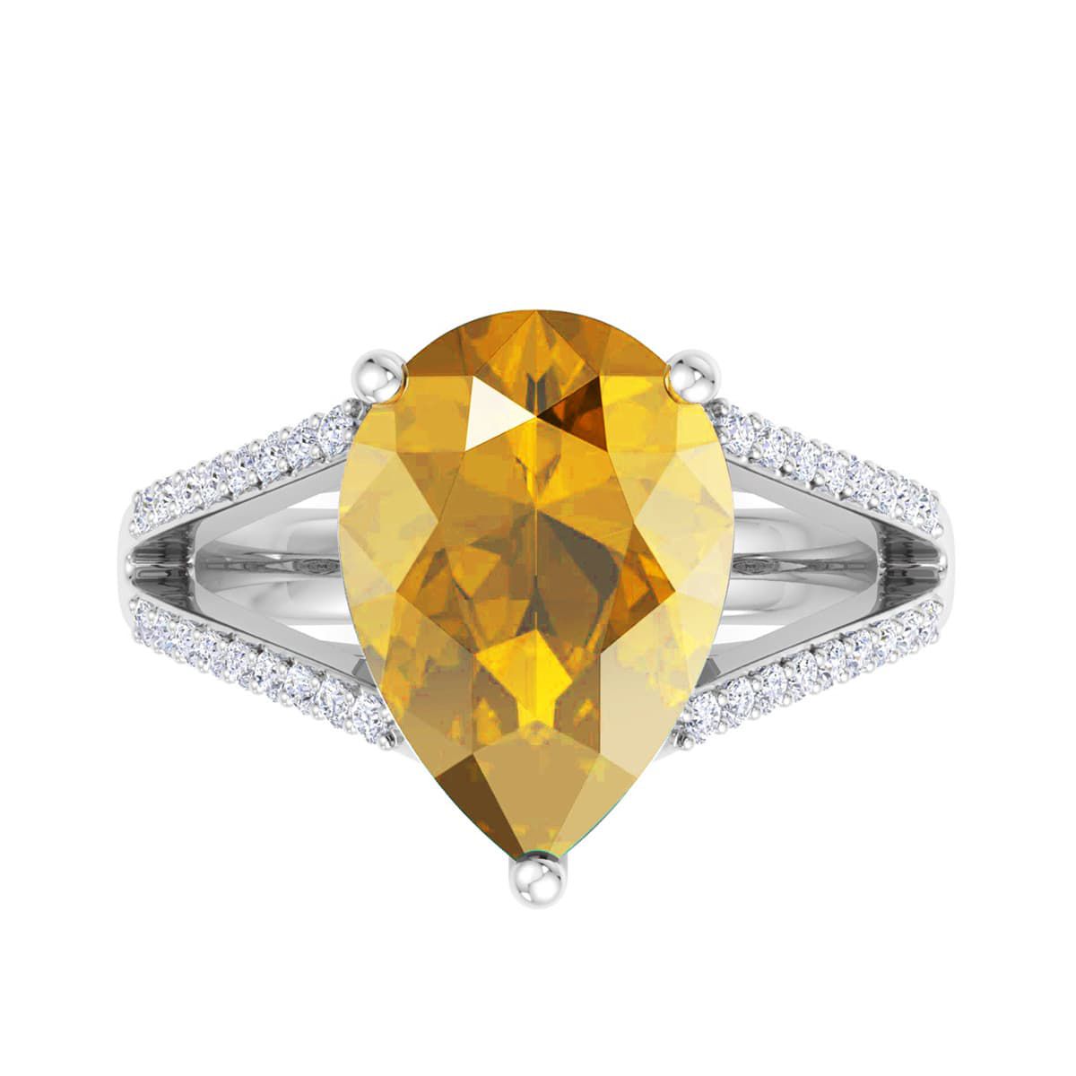 Lab Created 5 1/2 Carat Pear Shape Gemstone and Lab Grown Diamond Ring In Sterling Silver