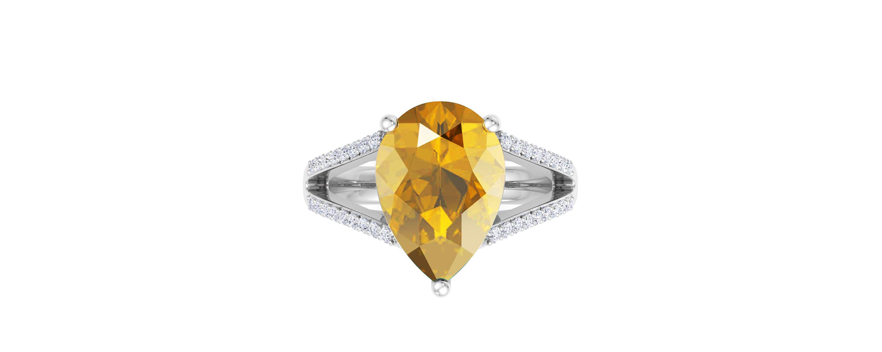 Lab Created 5 1/2 Carat Pear Shape Gemstone and Lab Grown Diamond Ring In Sterling Silver