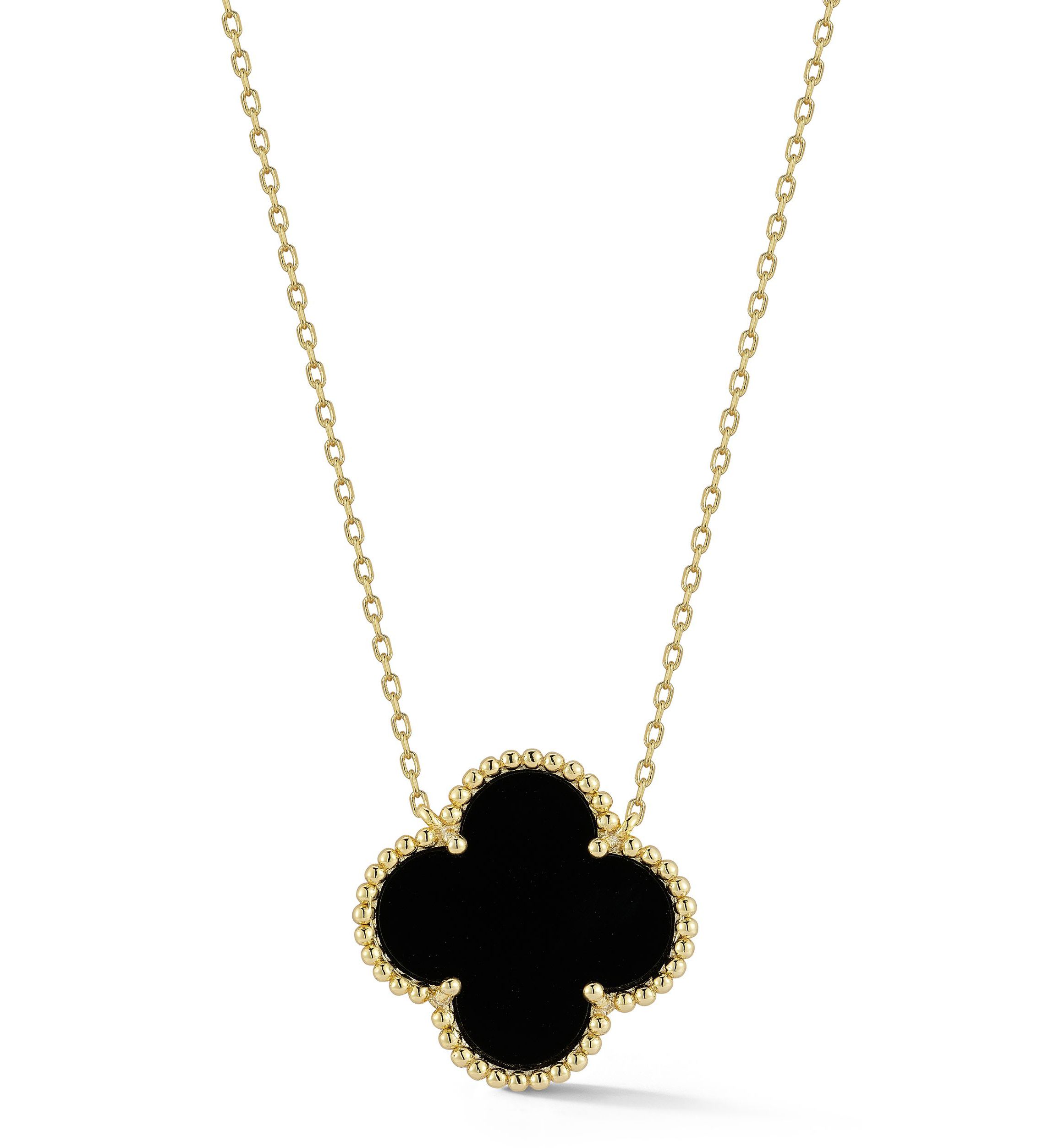 Sterling Silver Black Agate Clover Pendant Necklace