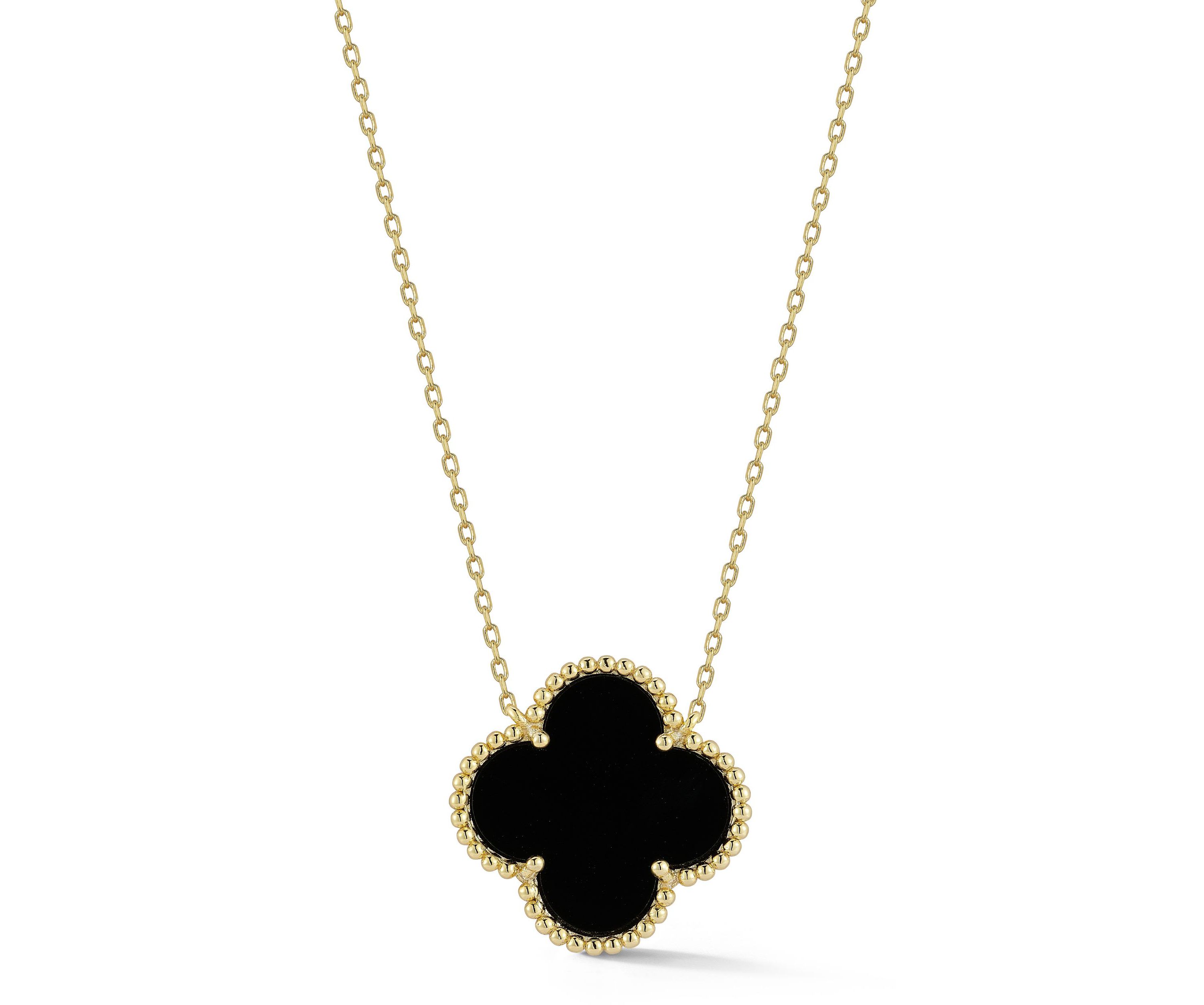 Sterling Silver Black Agate Clover Pendant Necklace