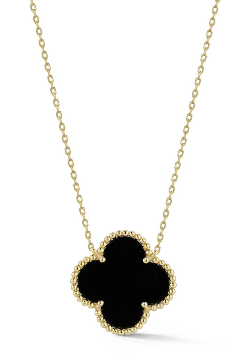 Sterling Silver Black Agate Clover Pendant Necklace