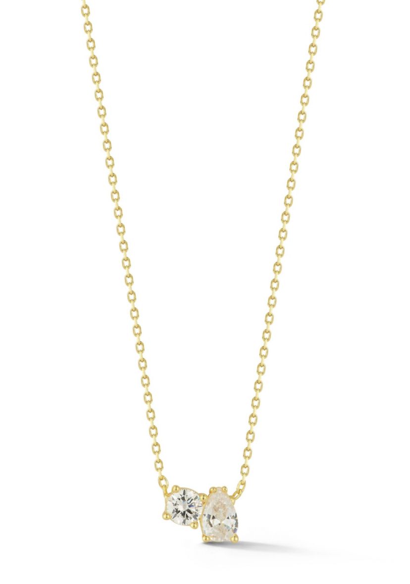 Sterling Silver Cubic Zirconia Two Stone Pendant Necklace