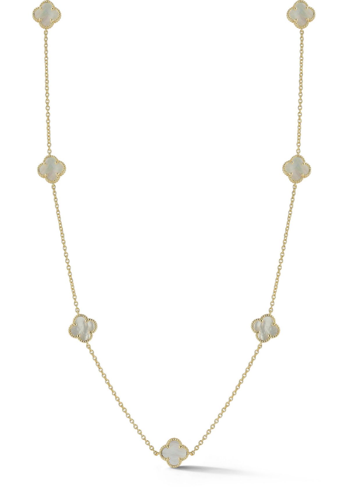 Sterling Silver Mother of Pearl Clover Station Necklace