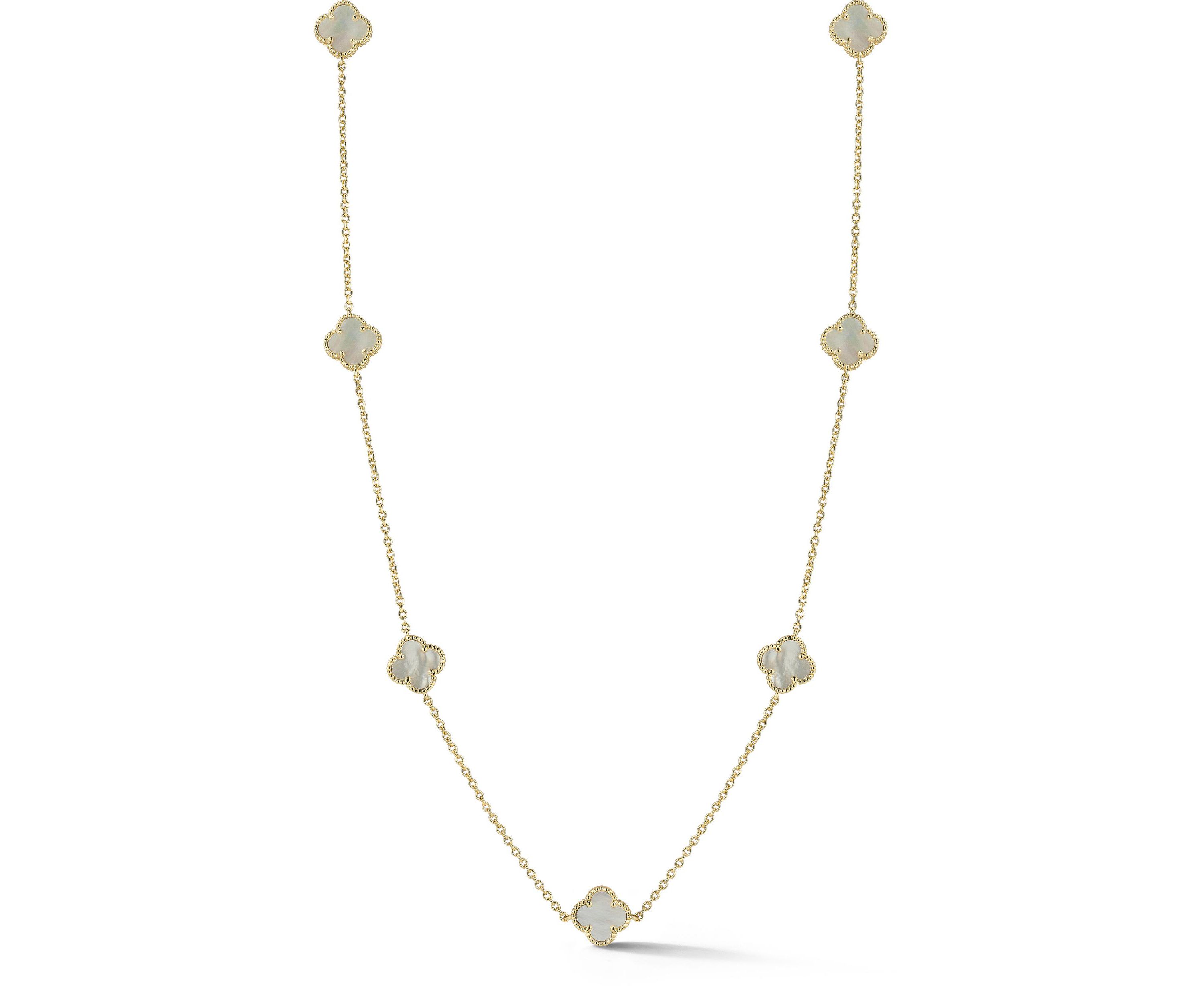 Sterling Silver Mother of Pearl Clover Station Necklace