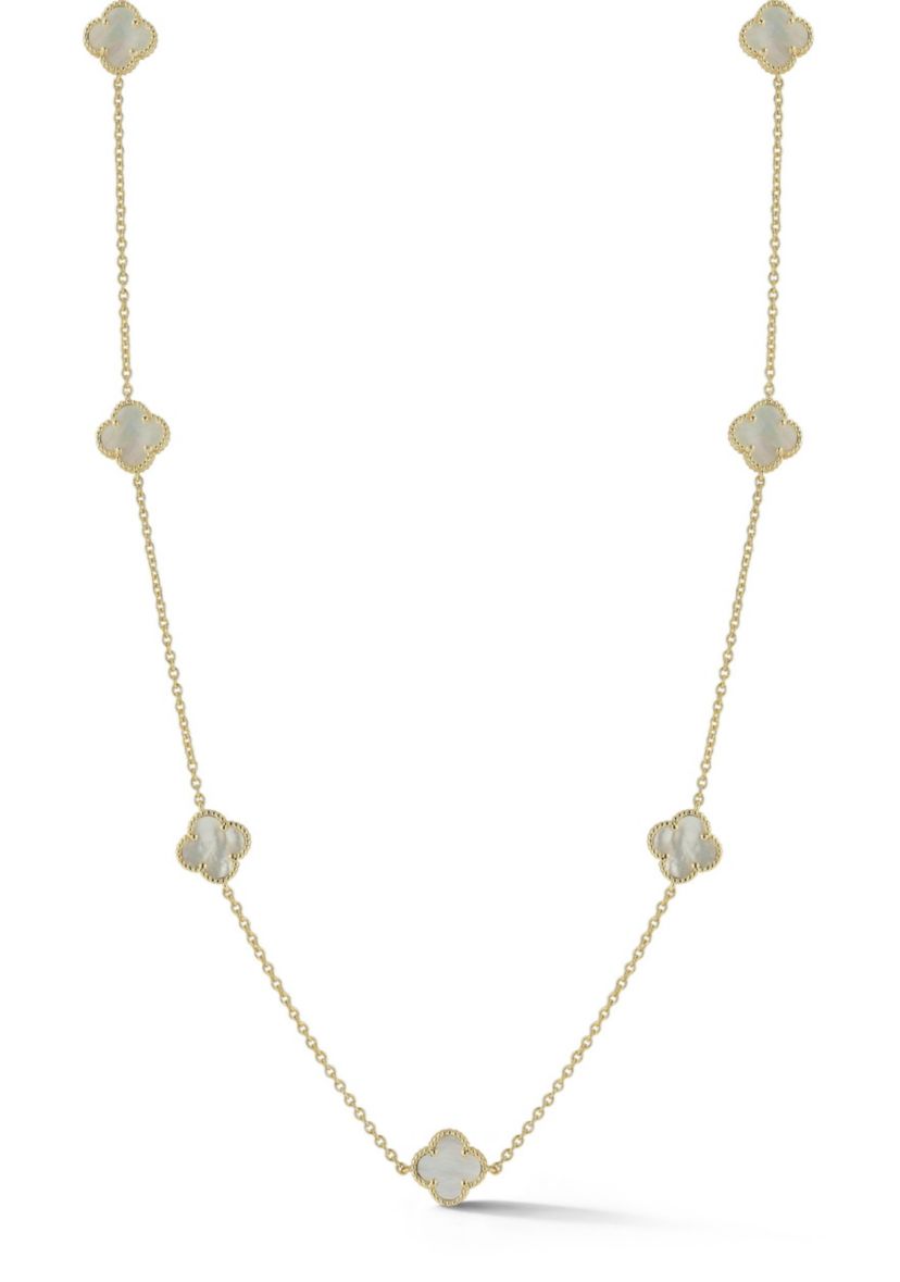 Sterling Silver Mother of Pearl Clover Station Necklace