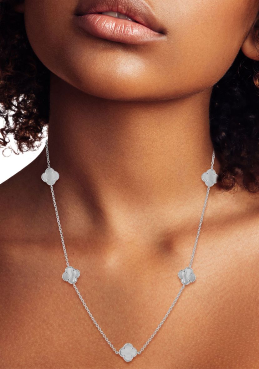 Sterling Silver Mother of Pearl Clover Station Necklace