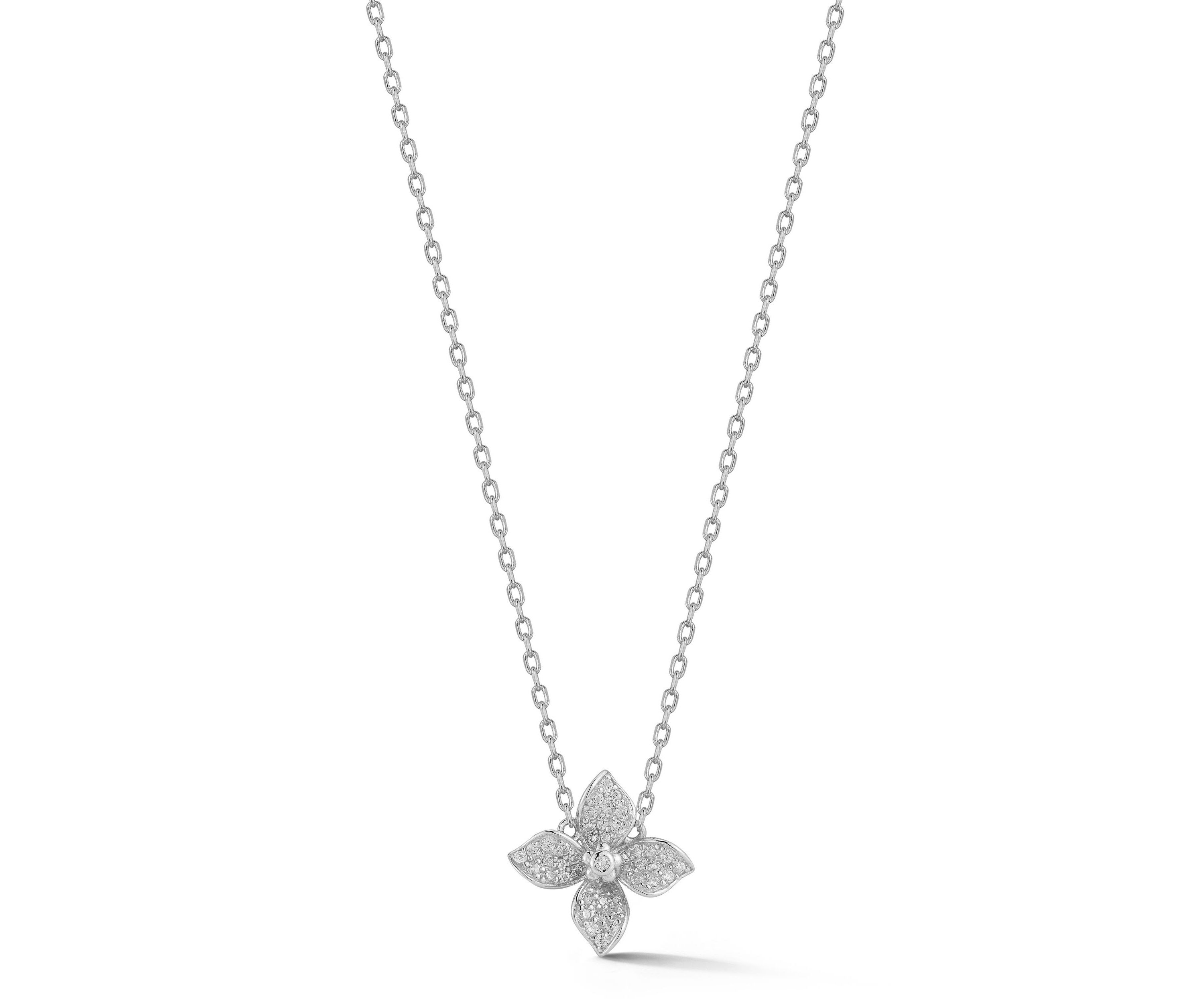 Sterling Silver Cubic Zirconia Flower Pendant Necklace