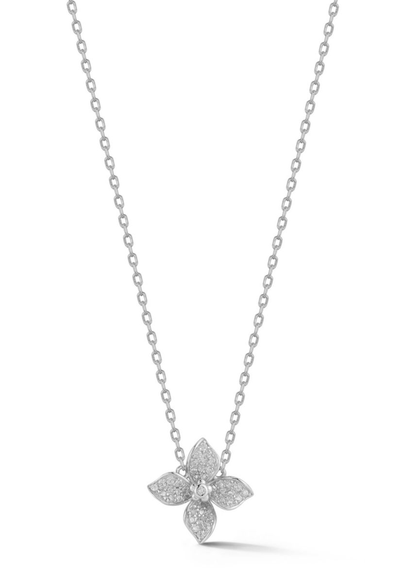 Sterling Silver Cubic Zirconia Flower Pendant Necklace