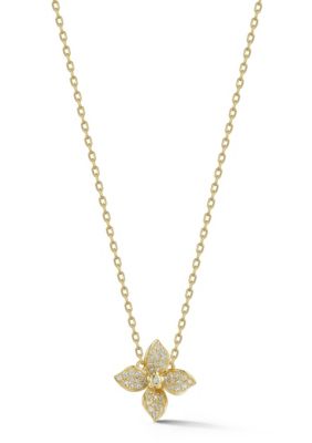 Sphera Milano Sterling Silver Cubic Zirconia Flower Pendant Necklace, Gold, 18 in