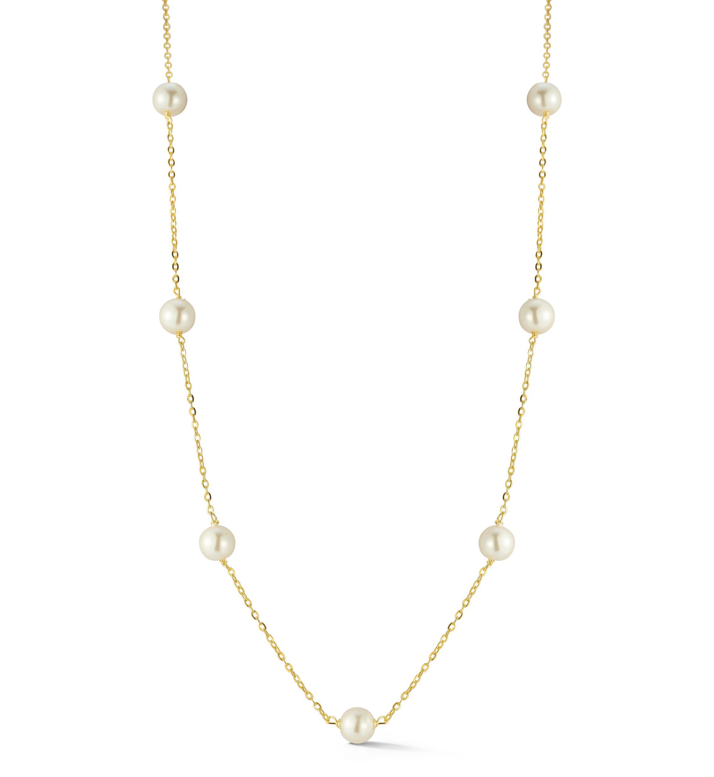 Sterling Silver 6mm Pearl Station Necklace