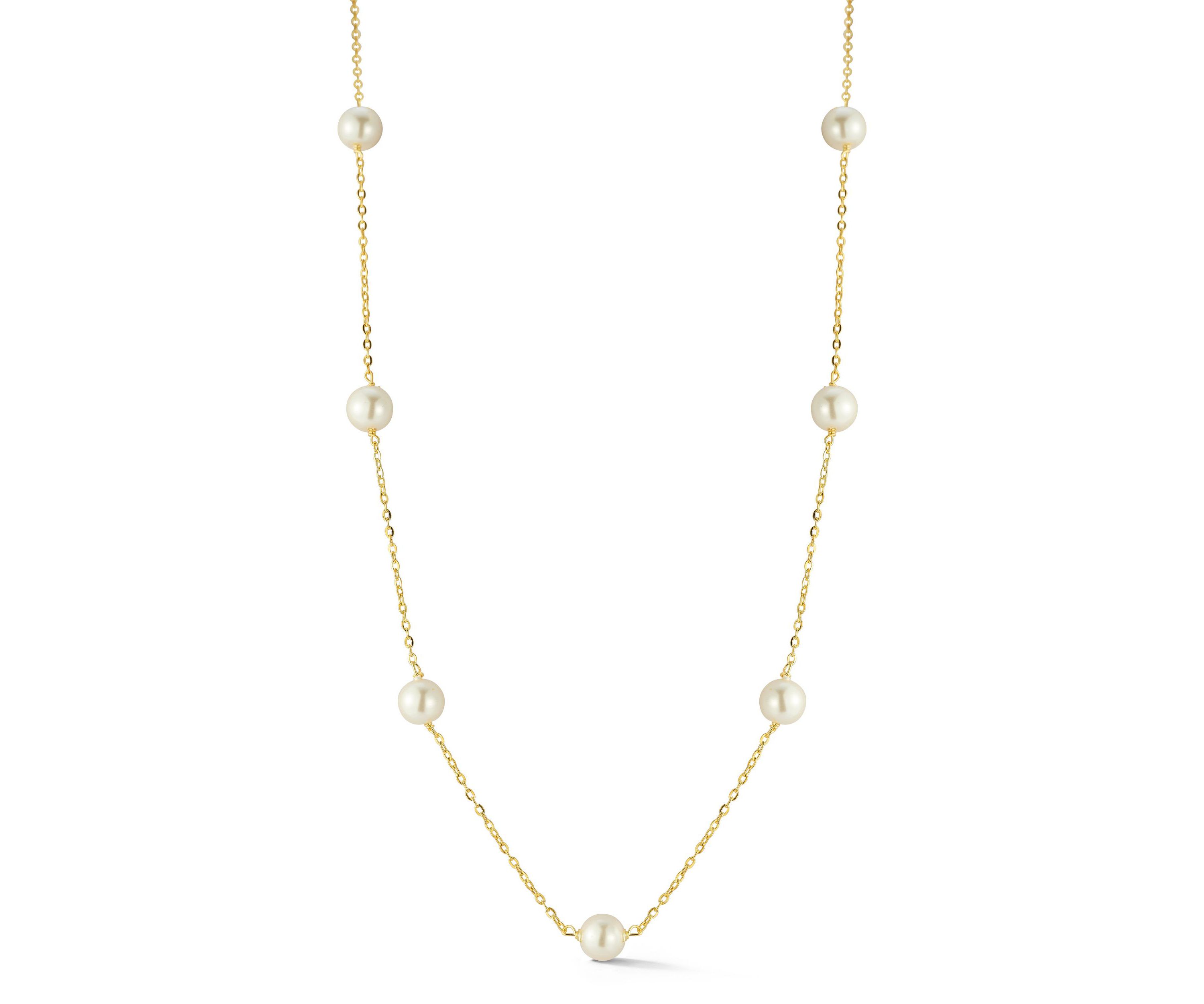 Sterling Silver 6mm Pearl Station Necklace
