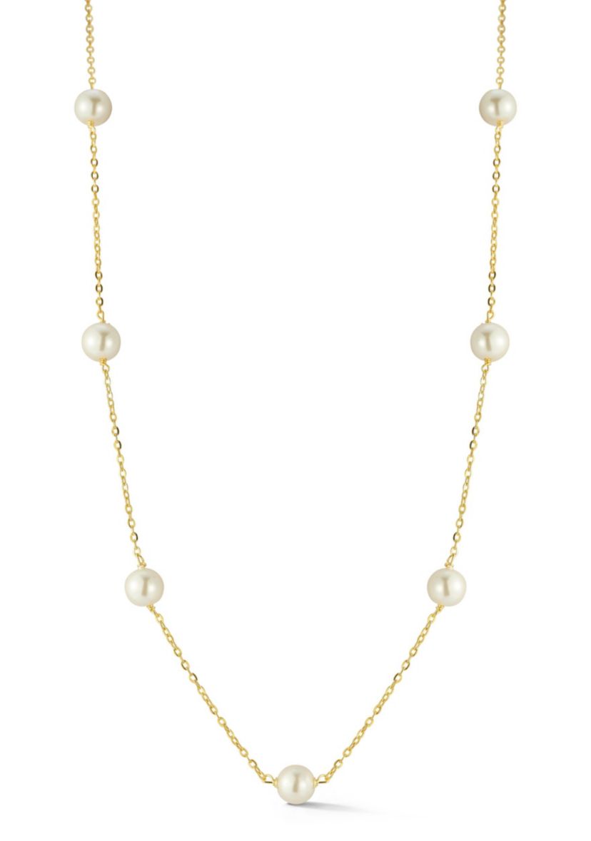 Sterling Silver 6mm Pearl Station Necklace