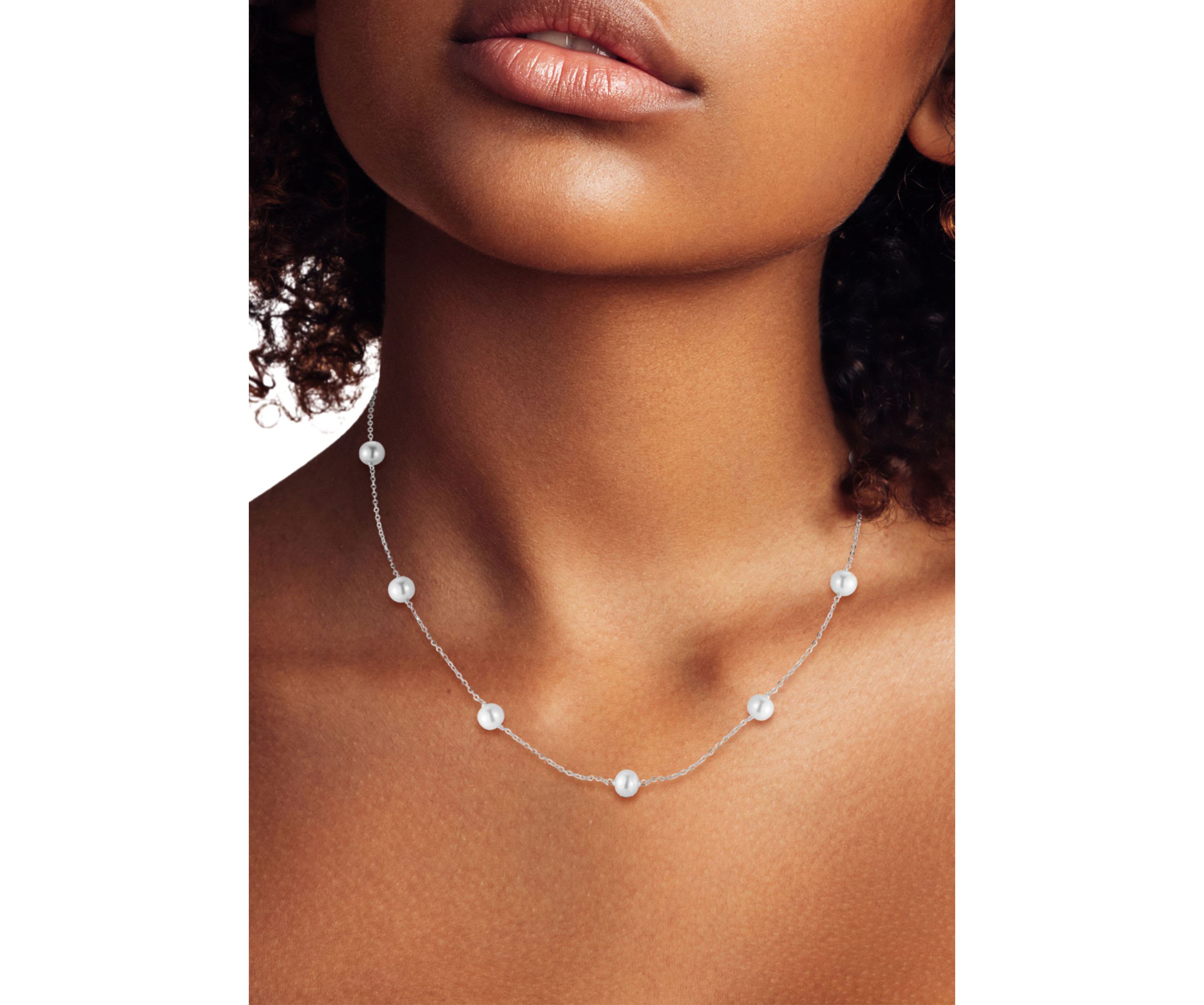 Sterling Silver 6mm Pearl Station Necklace