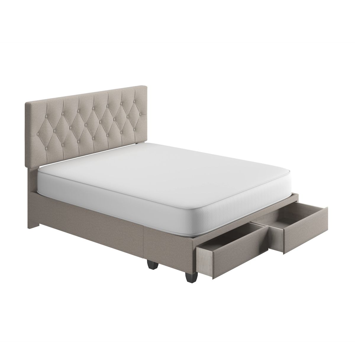 Boyd Sleep Salerno Upholstered Platform Bed Frame Mattress Foundation with Headboard, Dual Front Storage Drawers, and Strong Wood Slat Supports: Button Tufted Linen