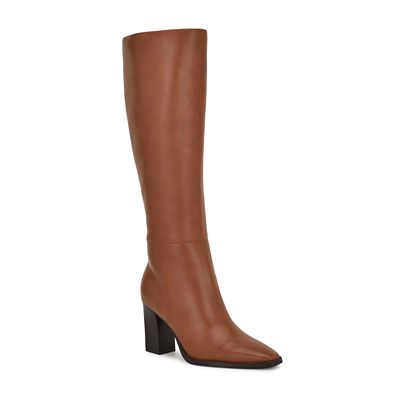 Nine West Zeran Pointy Toe Block Heel Dress Boots, Brown, 10M
