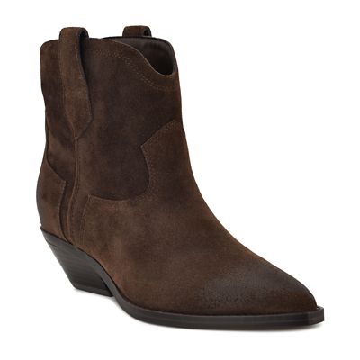 Nine West Women's Abreve Pointy Toe Block Heel Dress Booties, Dark Brown, 10M