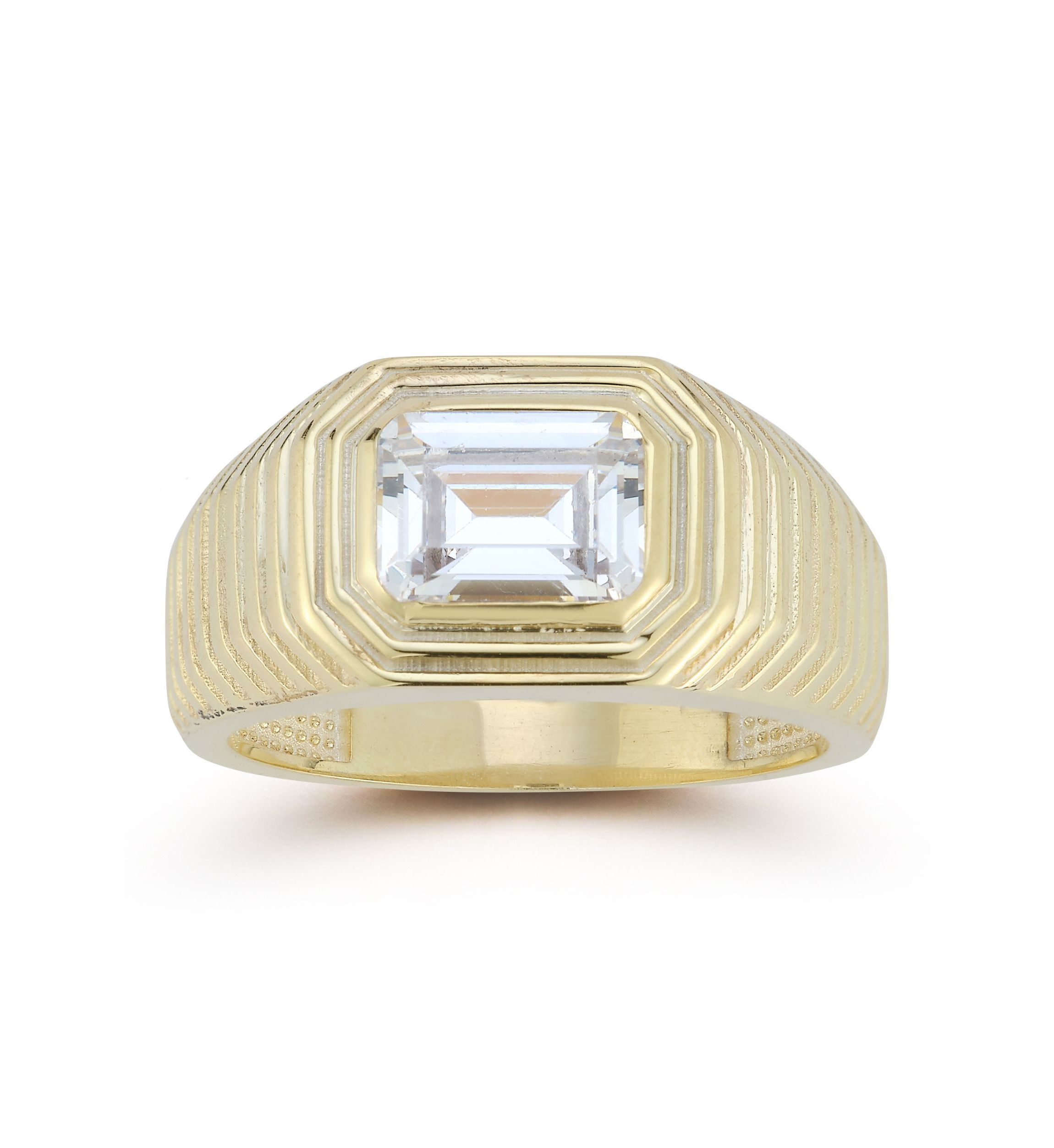 Sterling Silver Cubic Zirconia Emerald Cut Signet Ring