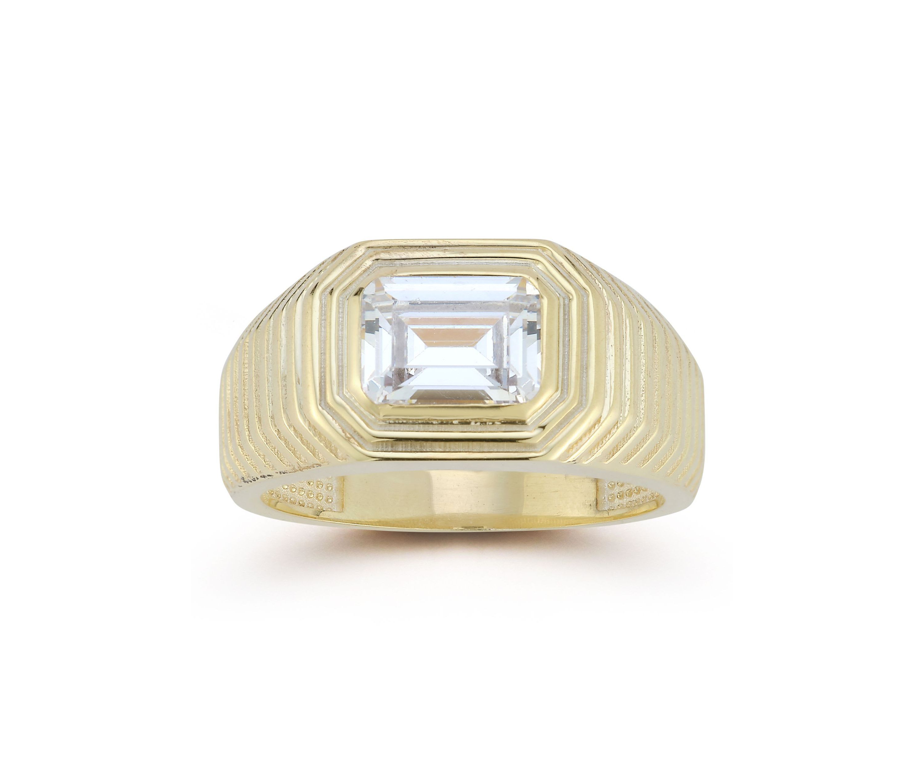 Sterling Silver Cubic Zirconia Emerald Cut Signet Ring