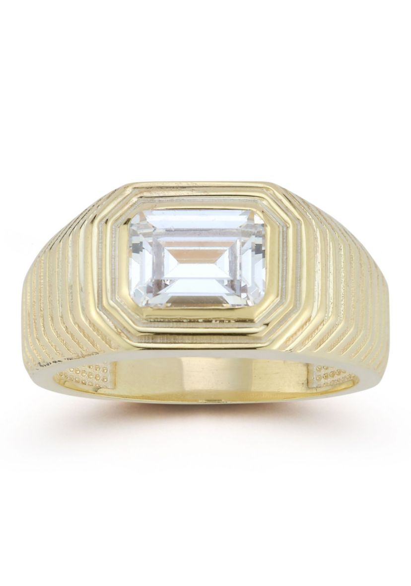 Sterling Silver Cubic Zirconia Emerald Cut Signet Ring