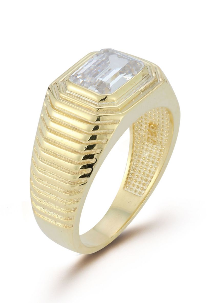 Sterling Silver Cubic Zirconia Emerald Cut Signet Ring