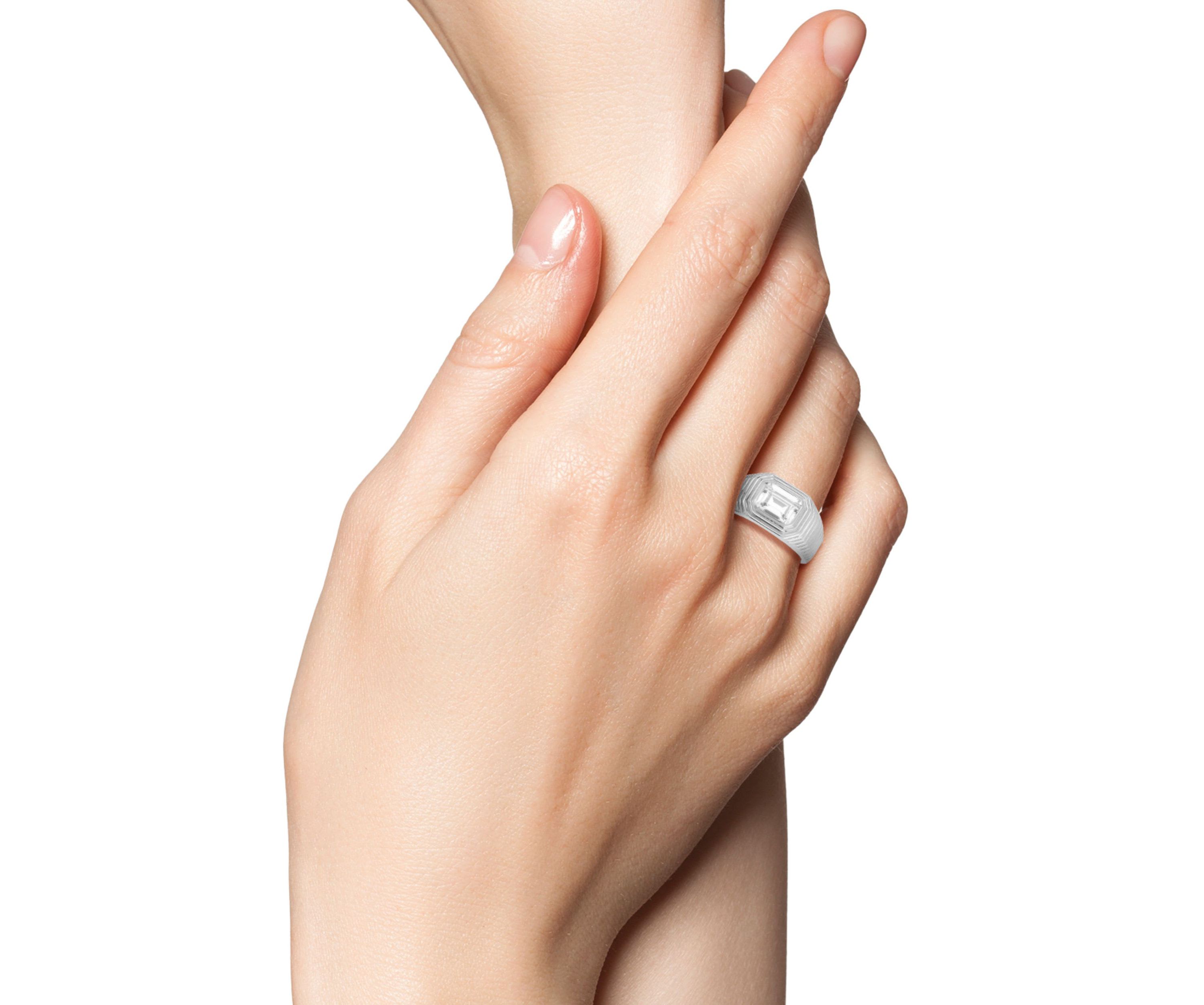 Sterling Silver Cubic Zirconia Emerald Cut Signet Ring