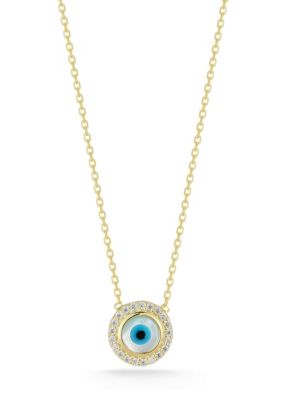 Sphera Milano Sterling Silver Dainty Mother of Pearl Evil Eye Pendant Necklace