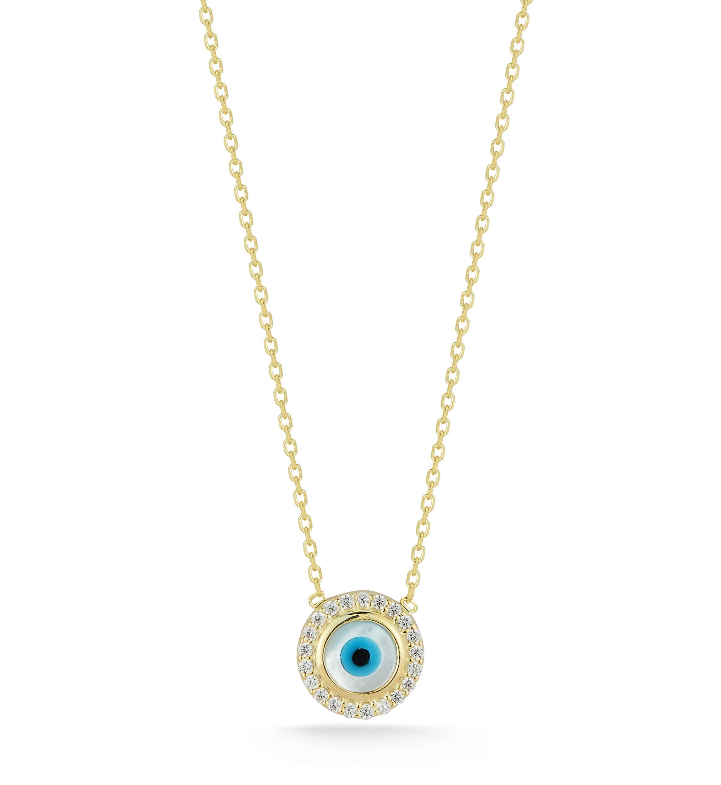 Sterling Silver Dainty Mother of Pearl Evil Eye Pendant Necklace