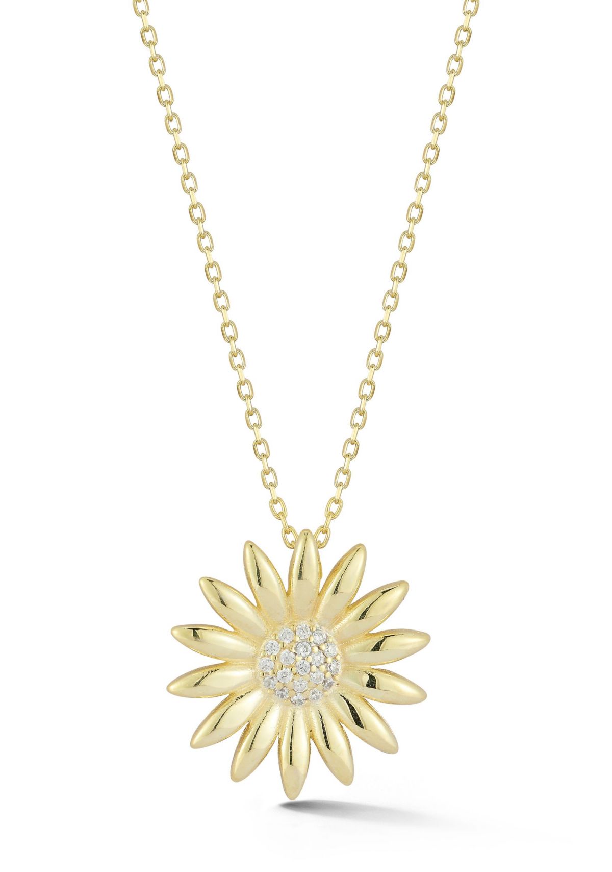 Sterling Silver Cubic Zirconia Daisy Pendant Necklace