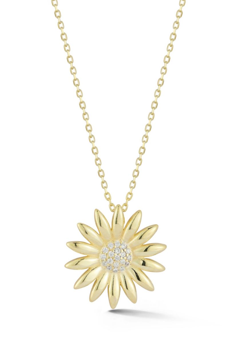 Sterling Silver Cubic Zirconia Daisy Pendant Necklace