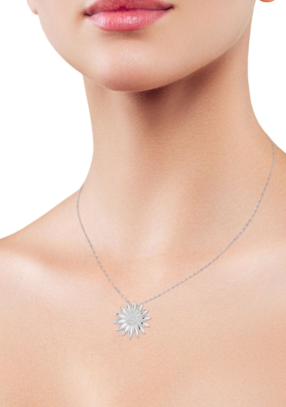Sterling Silver Cubic Zirconia Daisy Pendant Necklace