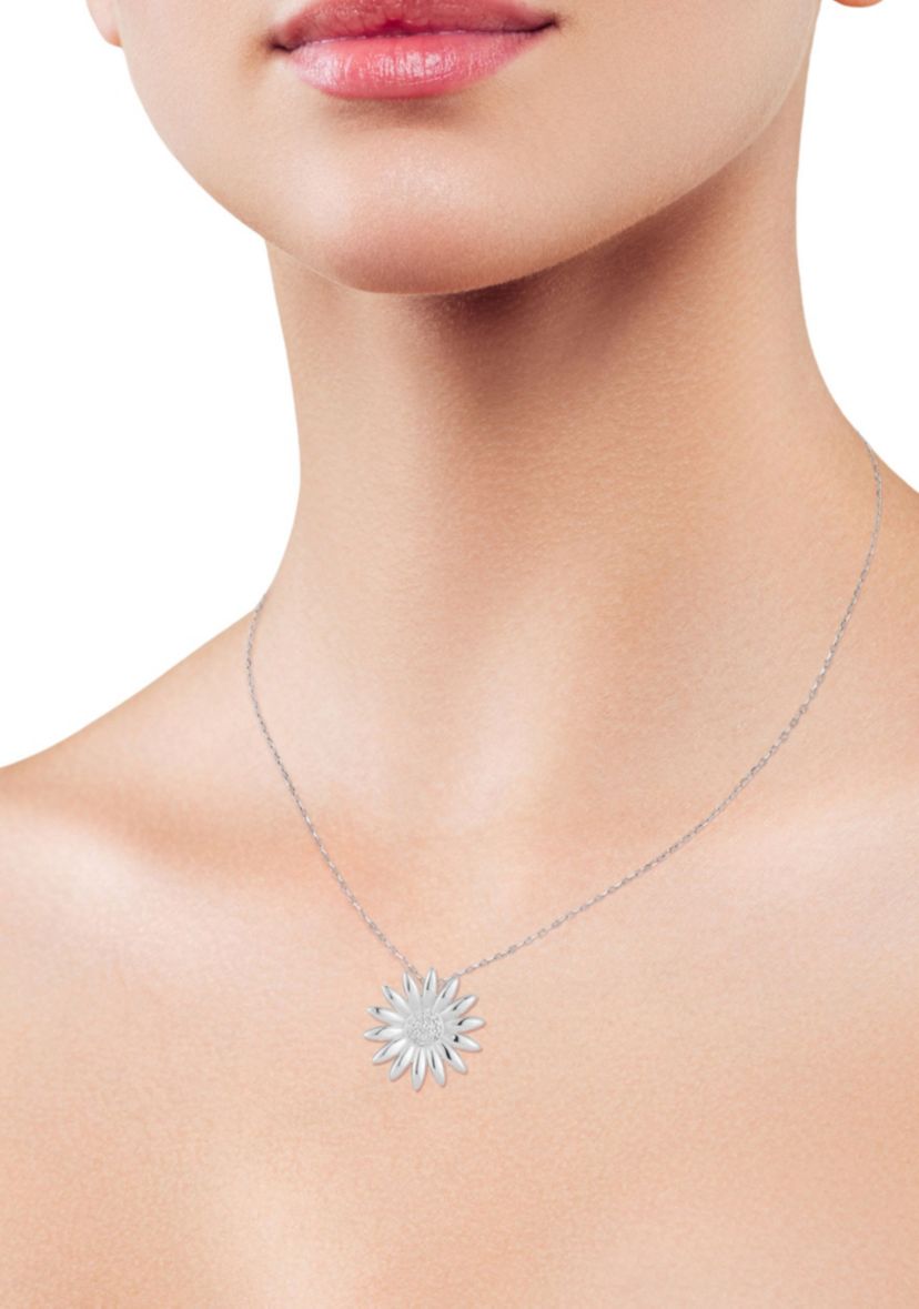 Sterling Silver Cubic Zirconia Daisy Pendant Necklace