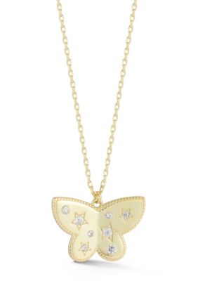 Sphera Milano Sterling Silver Cubic Zirconia Butterfly Pendant Necklace, Gold, 18 in