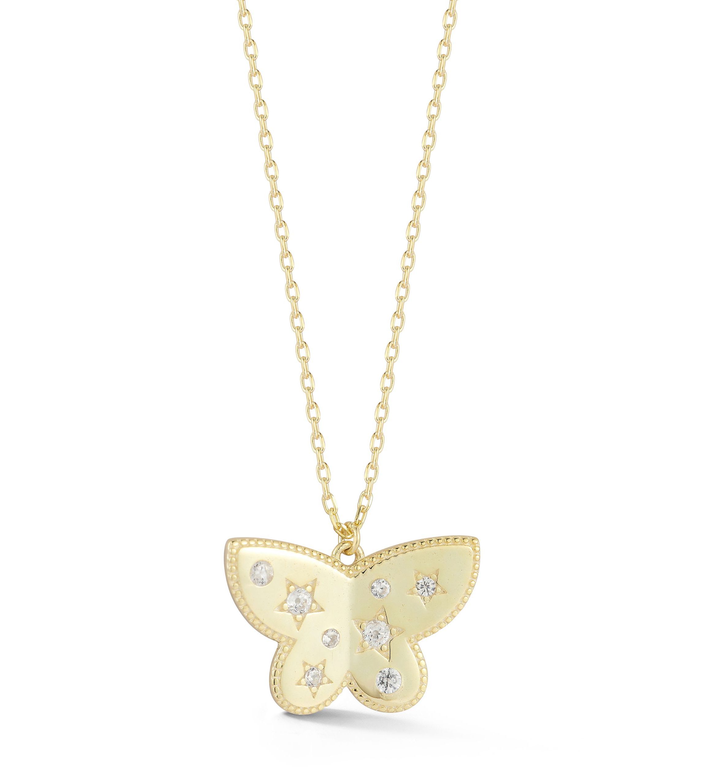 Sterling Silver Cubic Zirconia Butterfly Pendant Necklace