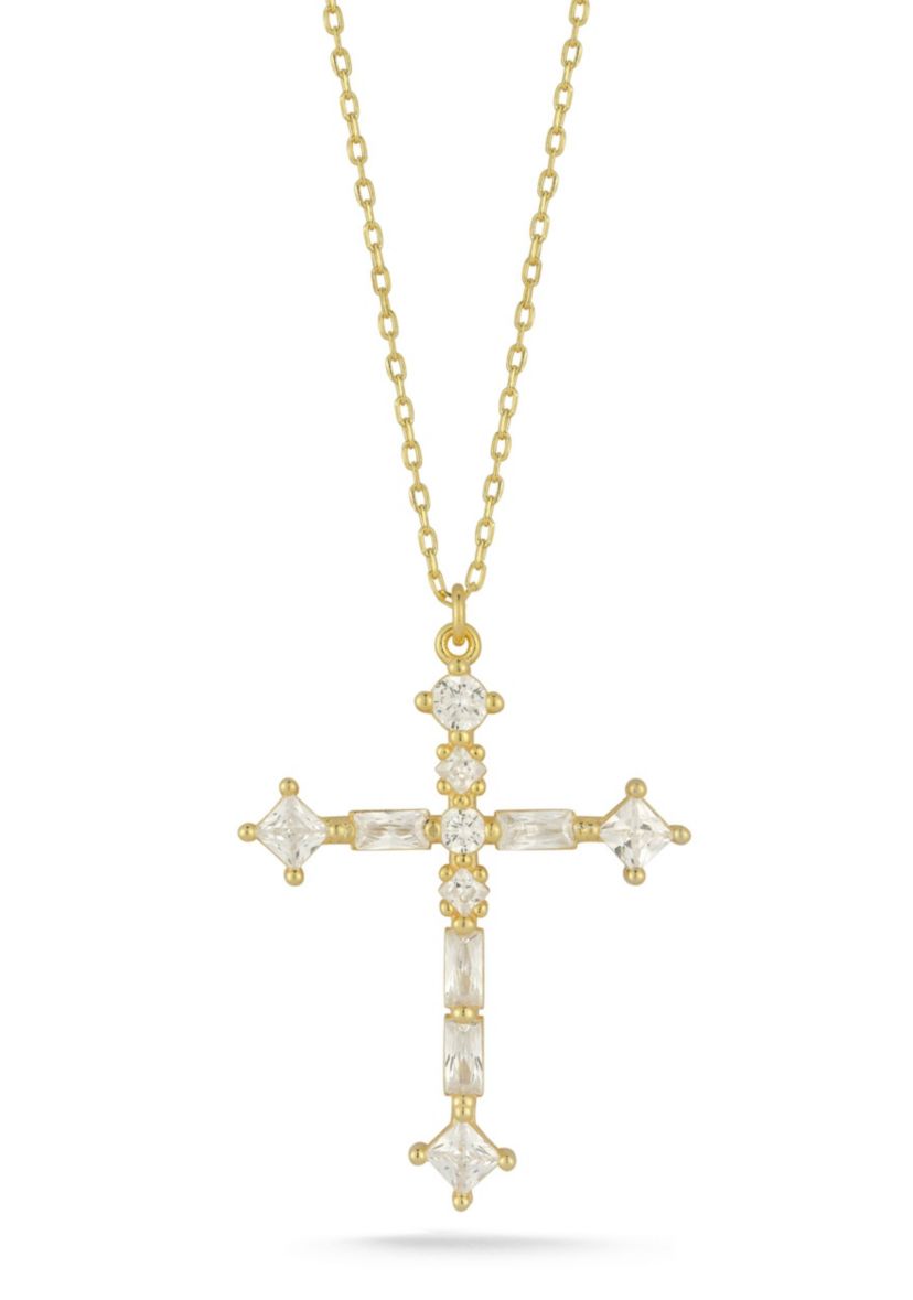 Sterling Silver Cubic Zirconia Cross Pendant Necklace