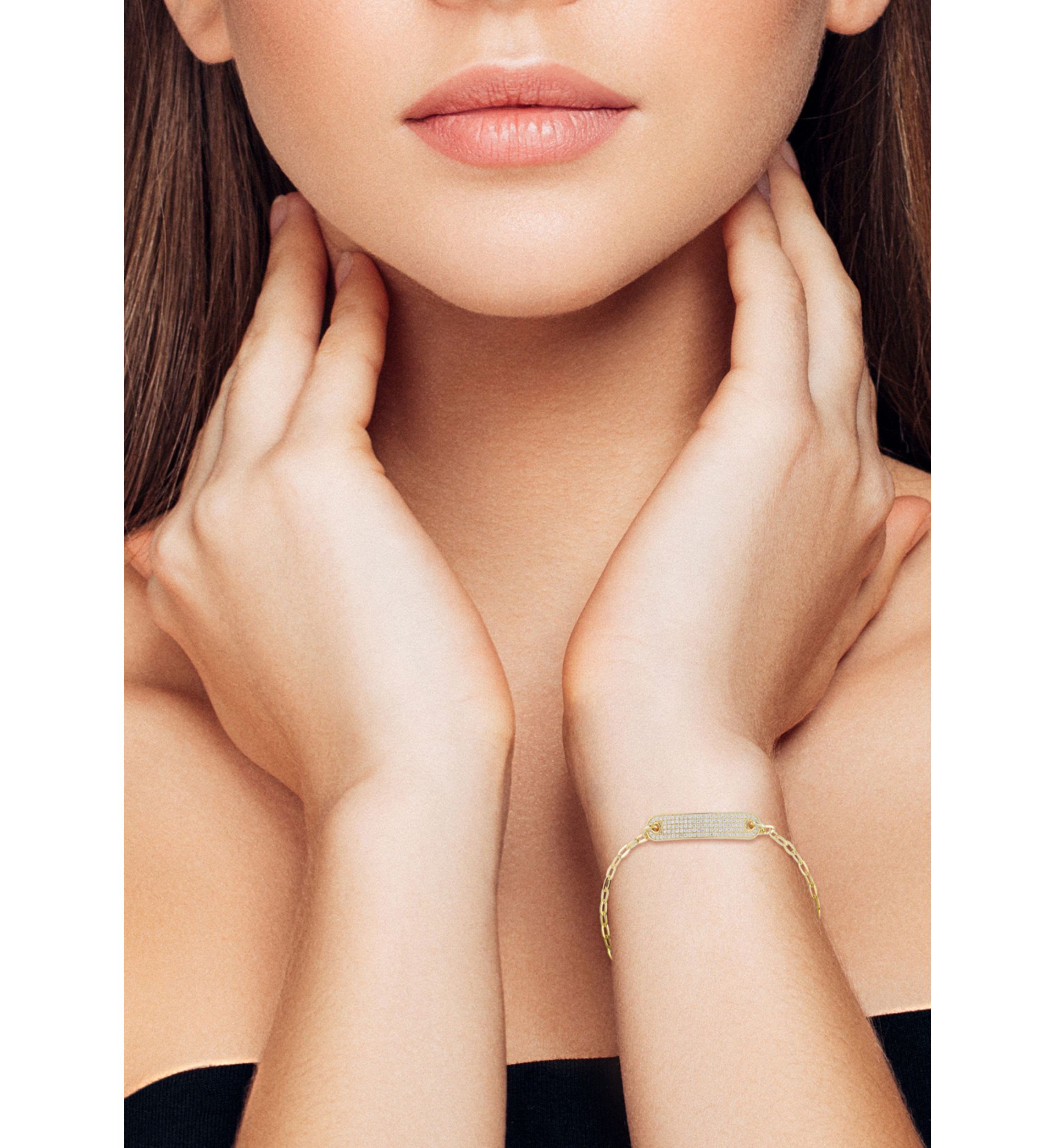 Sterling Silver Cubic Zirconia ID Bar Bracelet