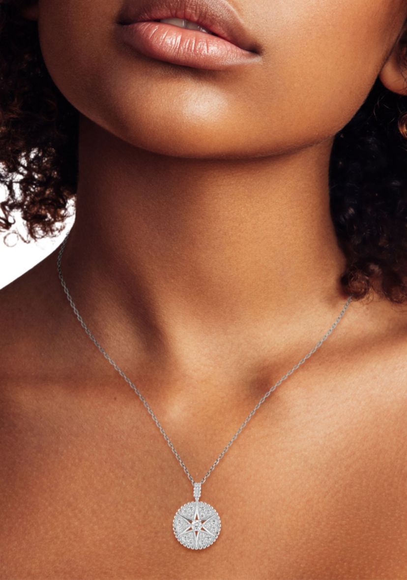 Sterling Silver Cubic Zirconia Star Medallion Necklace