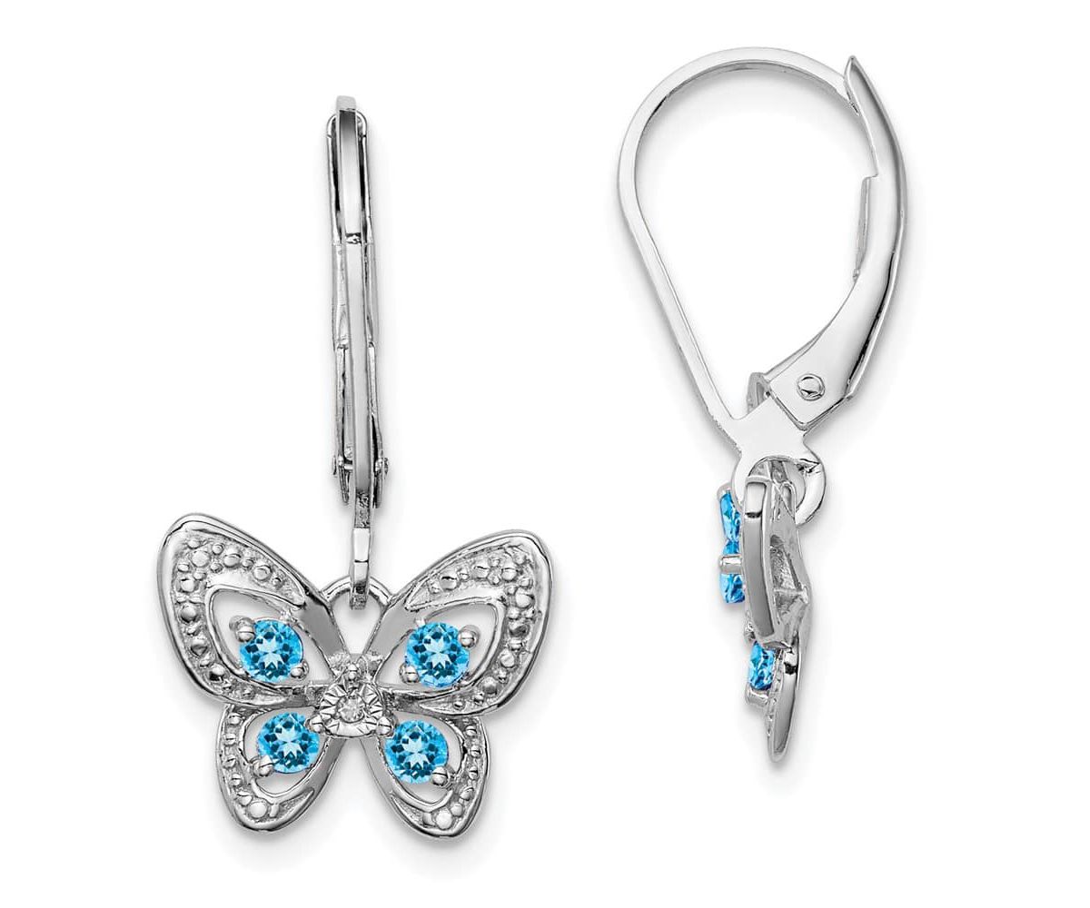 1/3 ct. t.w. Blue Topaz and Diamond Accent Butterfly Earrings in Rhodium-plated Sterling Silver