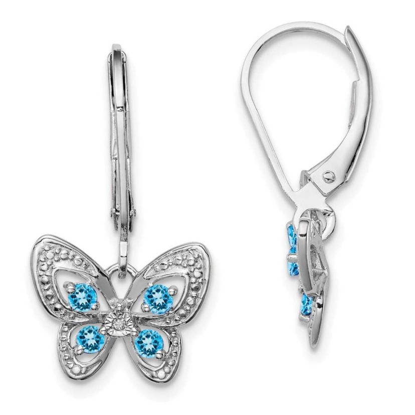 1/3 ct. t.w. Blue Topaz and Diamond Accent Butterfly Earrings in Rhodium-plated Sterling Silver