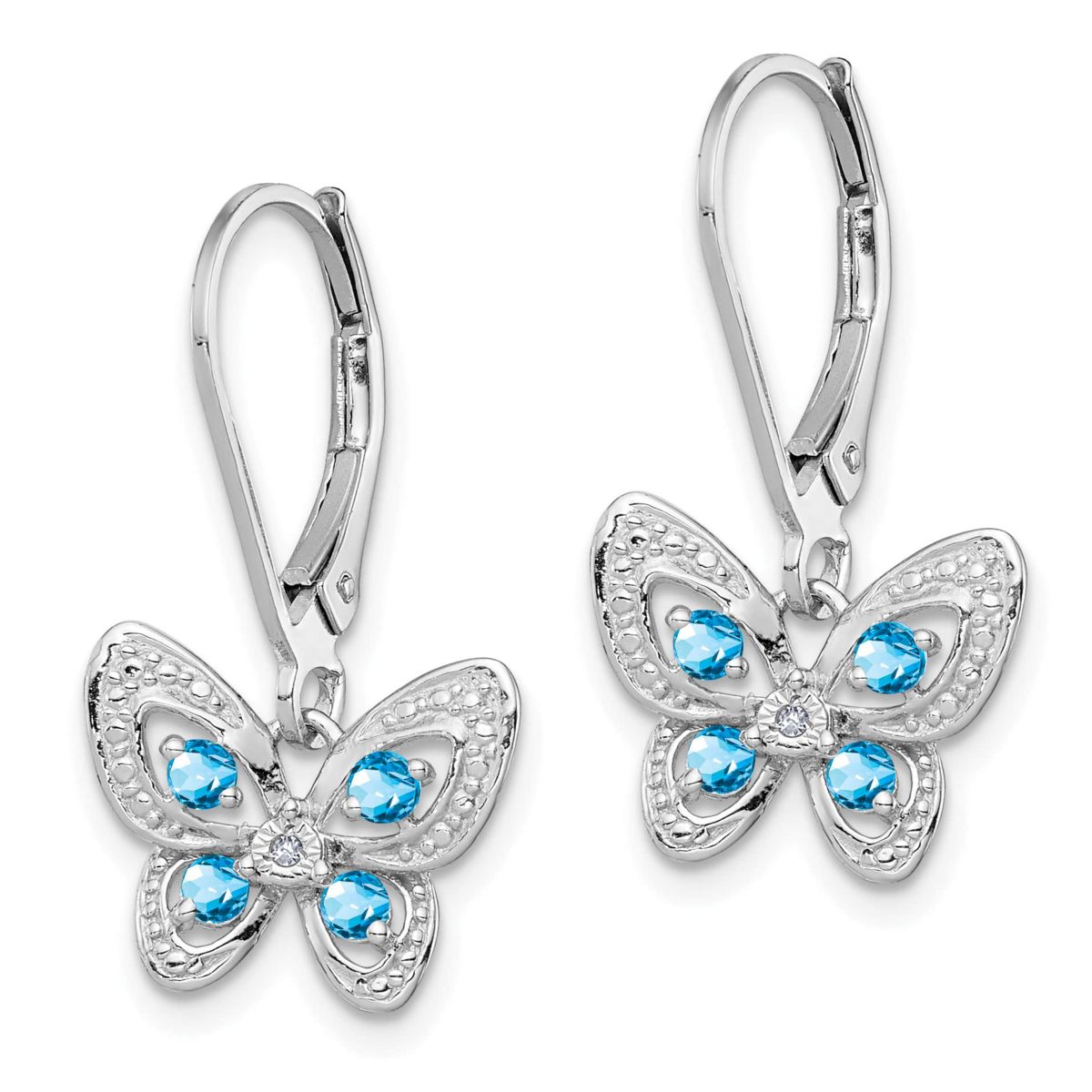 1/3 ct. t.w. Blue Topaz and Diamond Accent Butterfly Earrings in Rhodium-plated Sterling Silver