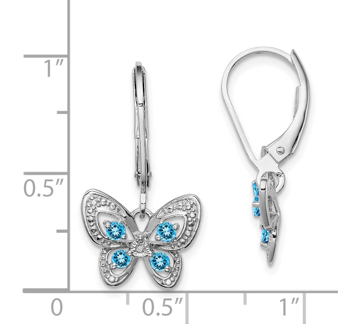 1/3 ct. t.w. Blue Topaz and Diamond Accent Butterfly Earrings in Rhodium-plated Sterling Silver
