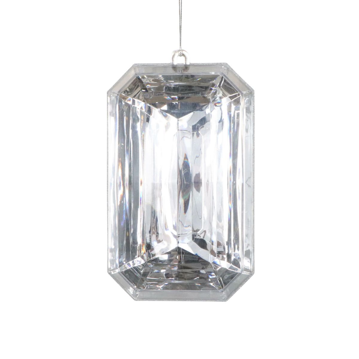 Vickerman 8" Silver Rectangle Jewel Glitter Ornament, includes 2 pieces per bag