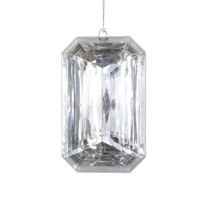 Vickerman 8" Silver Rectangle Jewel Glitter Ornament, includes 2 pieces per bag